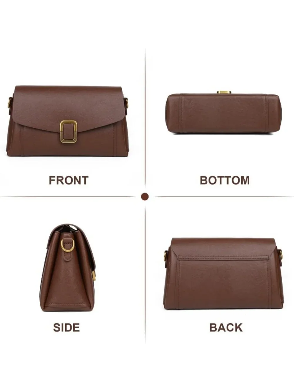 Women's Walnut Genuine Leather Lightweight 2 Detachable Straps Crossbody Bags